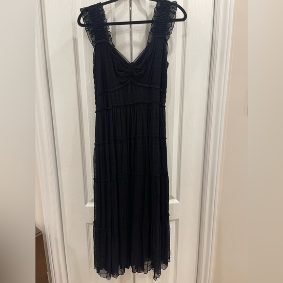 Max Studio Midi Mesh Lace Women's Flutter Sleeve Fashion Black Dress SZ XL - Picture 4 of 7